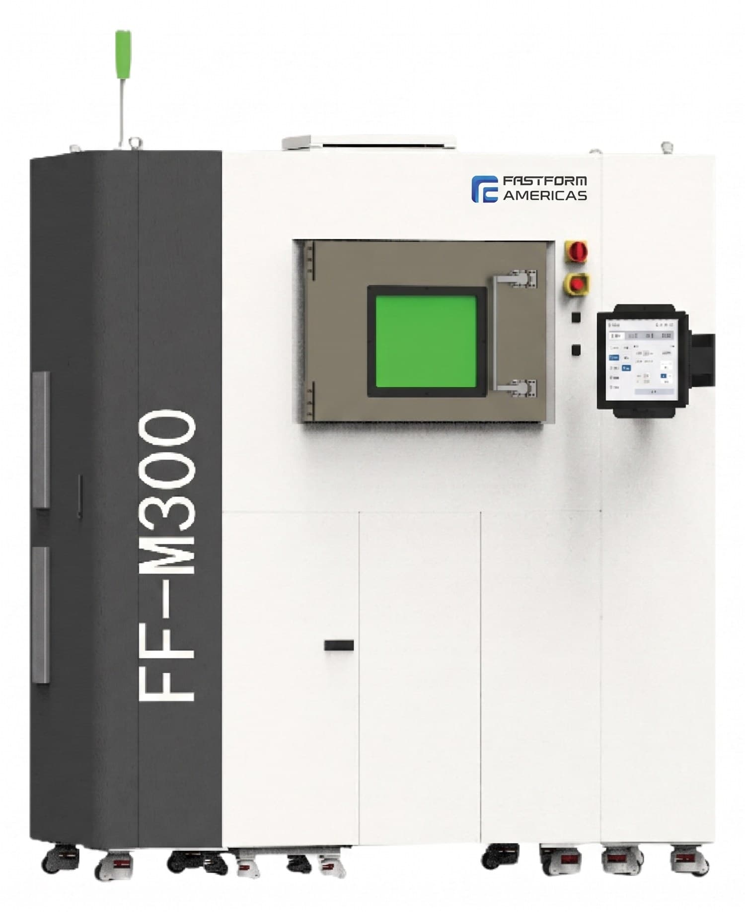 FF-M300 — 300 × 300 × 400 mm build · 2–4 × 500 W lasers · 100 cm³/h